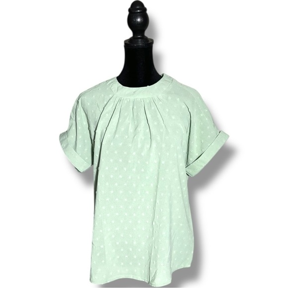 Tops - Unbranded Chic Mint Green Textured Short Sleeve Flowy Crewneck Blouse